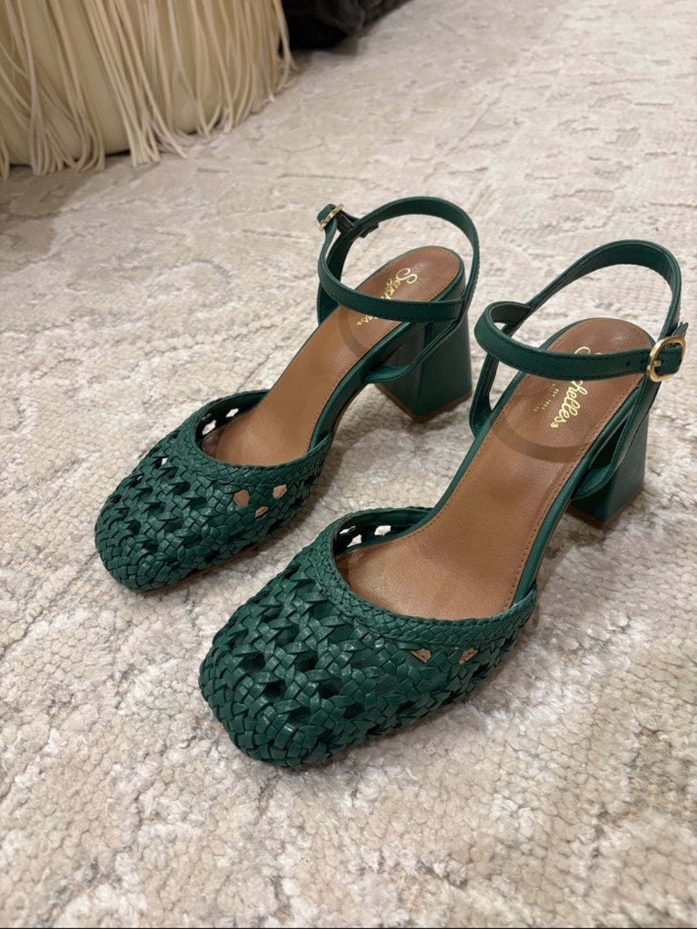 Seychelles Emerald Green Woven Block-Heel Sandals